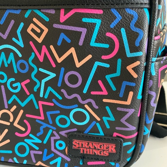 Stranger Things Mini Backpack With Retro 80s Neon Geometric Print & Adjustable S - Picture 2 of 7